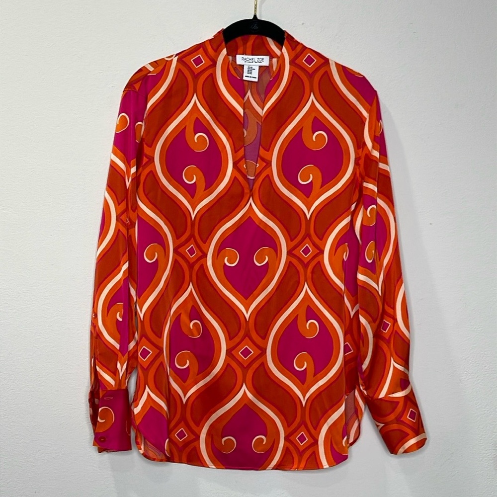 Rachel Zoe Retro Long Sleeve Silky Blouse